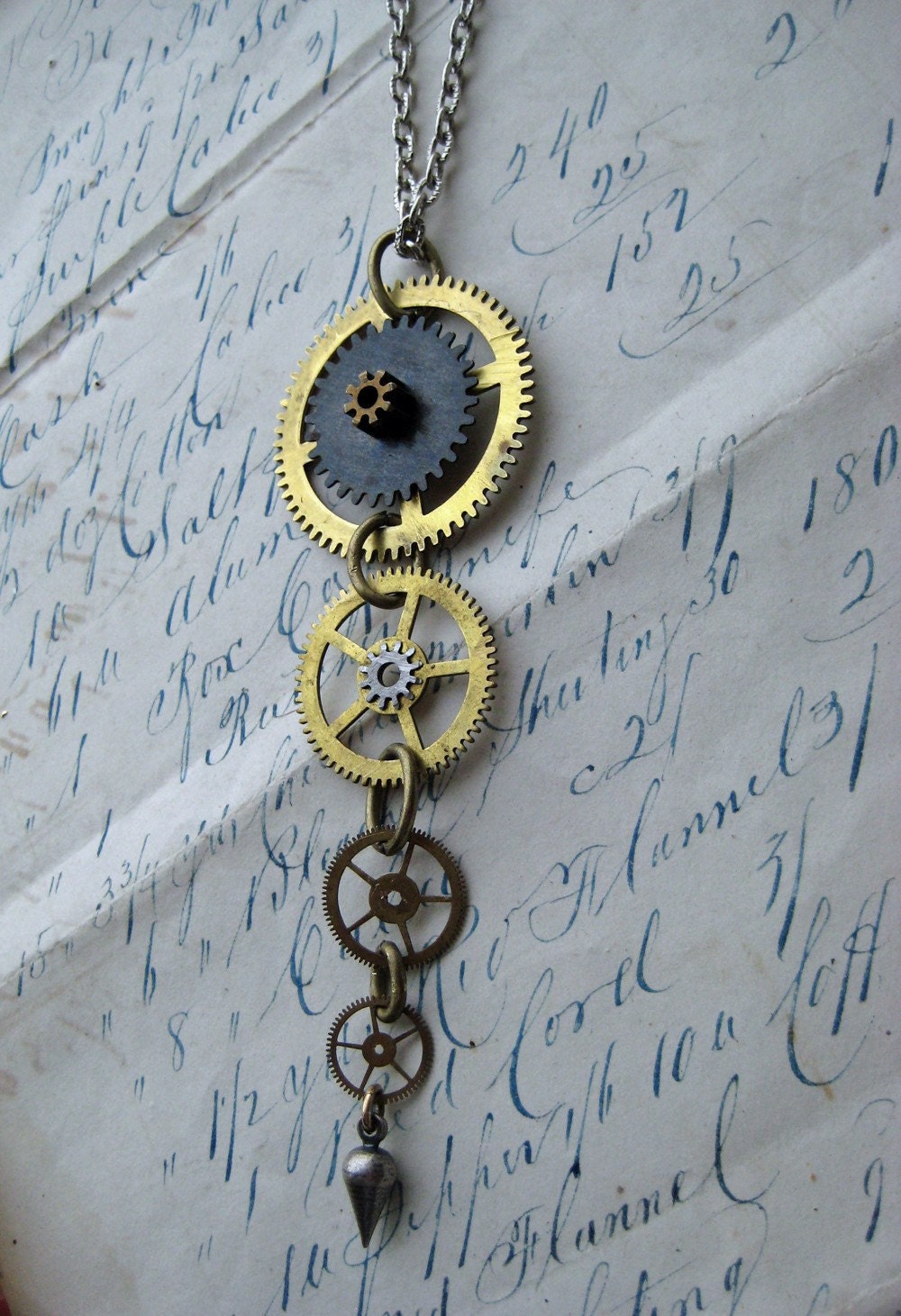 Steampunk Necklace 7 Cuckoo clock Gears Antique vintage clock parts