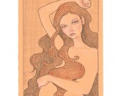 Too Much Hair, Brunette - Original Art - Drawing - 5 x 7