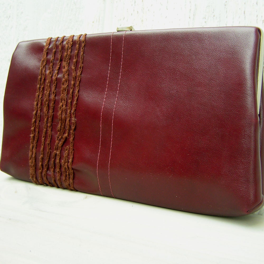 brown woodgrain embroidered clutch