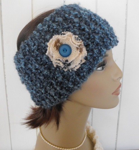 Womens Knitted Headband with Recycled Wool Flower