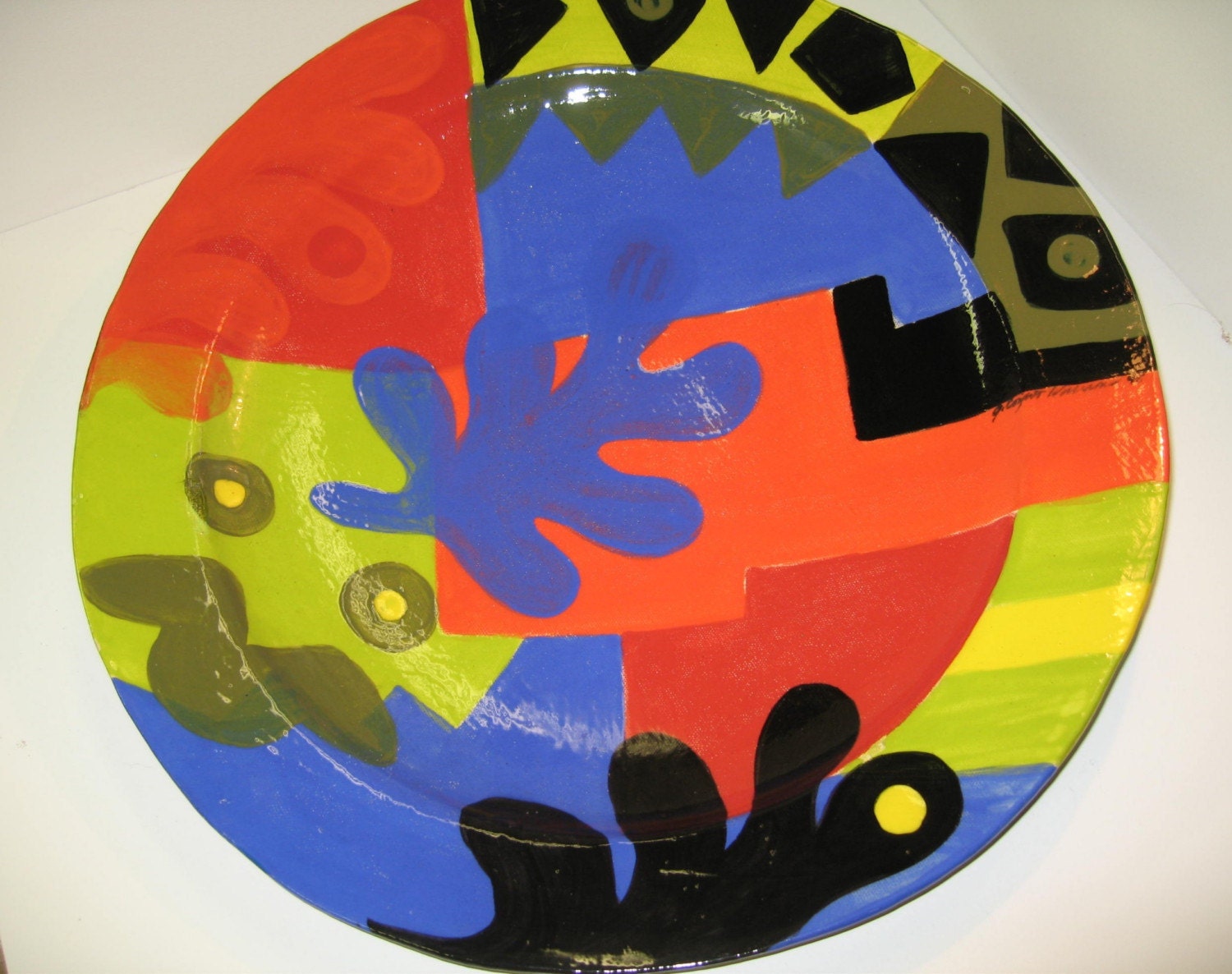 Blue Leaf Abstract Platter Inspired by Matisse