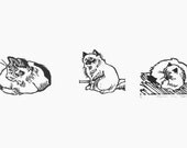 Small Cat art series - set of three cute hand-pulled linocut kitties