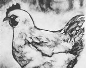 Farm animal wall art chicken Original whimsical hand pulled monotype print
