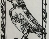 Wall art decorative Original hand-pulled linocut print Finch