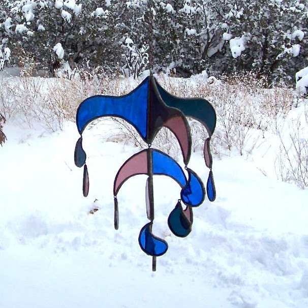 Blue, Pink and Dark Teal, Abstract, Stained Glass Rainmaker Mobile, home decor by colorolight on Etsy