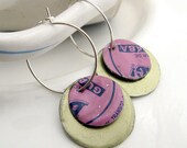Mexican Hoop Earrings, silver hoops, Disk dangles, pink and gold, silver hoops