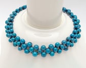 Blue Bead Choker, Beaded Acai Necklace, silver clasp, turquoise necklace