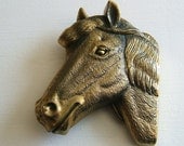 1970s Sold Brass Unisex Horse Belt Buckle by Baron, 1979.  Dimensional Detail.