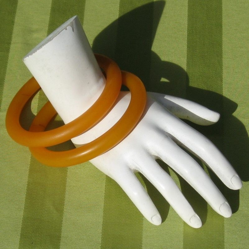 Pair Butterscotch Bangle Bracelets Vintage Plastic