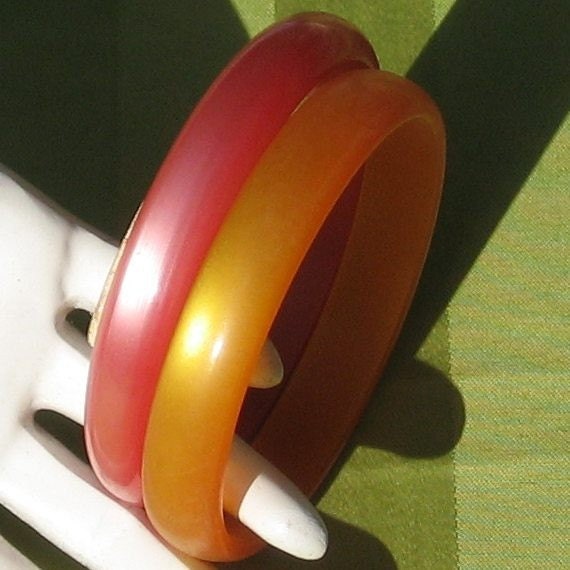 Orange and Pink Moonglow Lucite Bracelets Vintage Plastic