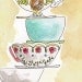 Watercolour Pile of Teacups 8x10 Print