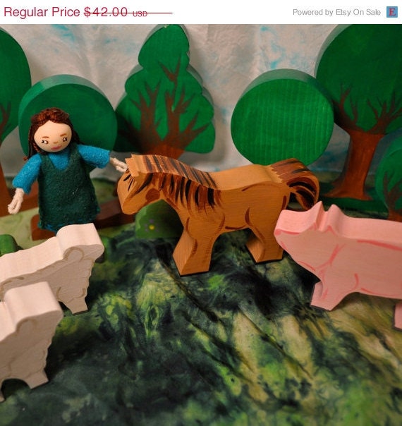 25% OFF SALE - Kids Wooden Toy - Farm Animals for Wooden Dolls or Bendy Dolls / Handmade Waldorf Toys