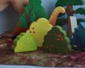 25% OFF SALE - Wooden Toy - Dinosaur Bush Set  - Waldorf Inspired Toy