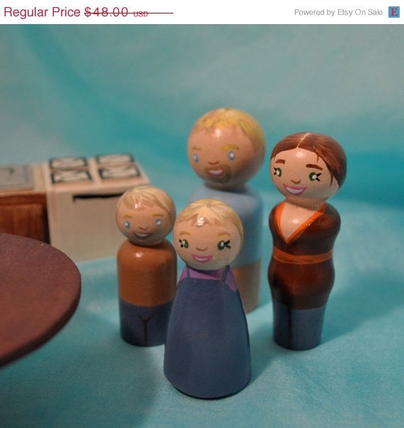 25% OFF SALE - Wooden  Doll, Custom Painted Sm. Family of 4