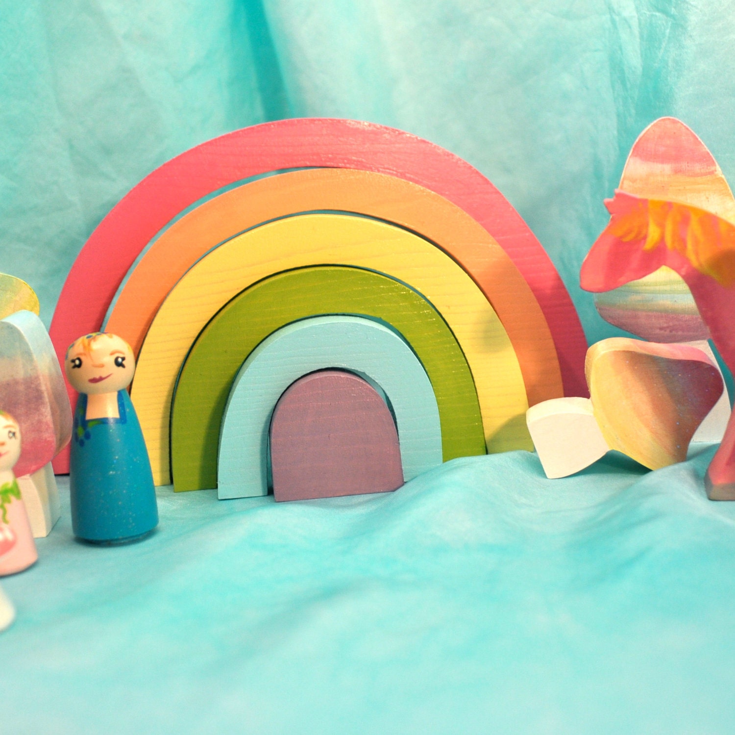 Kids Wooden Toy, Pastel Rainbow Stacker / Waldorf Toys