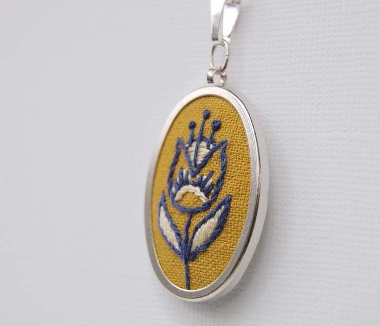 Embroidered Necklace Hand Embroidered Flower Pendant