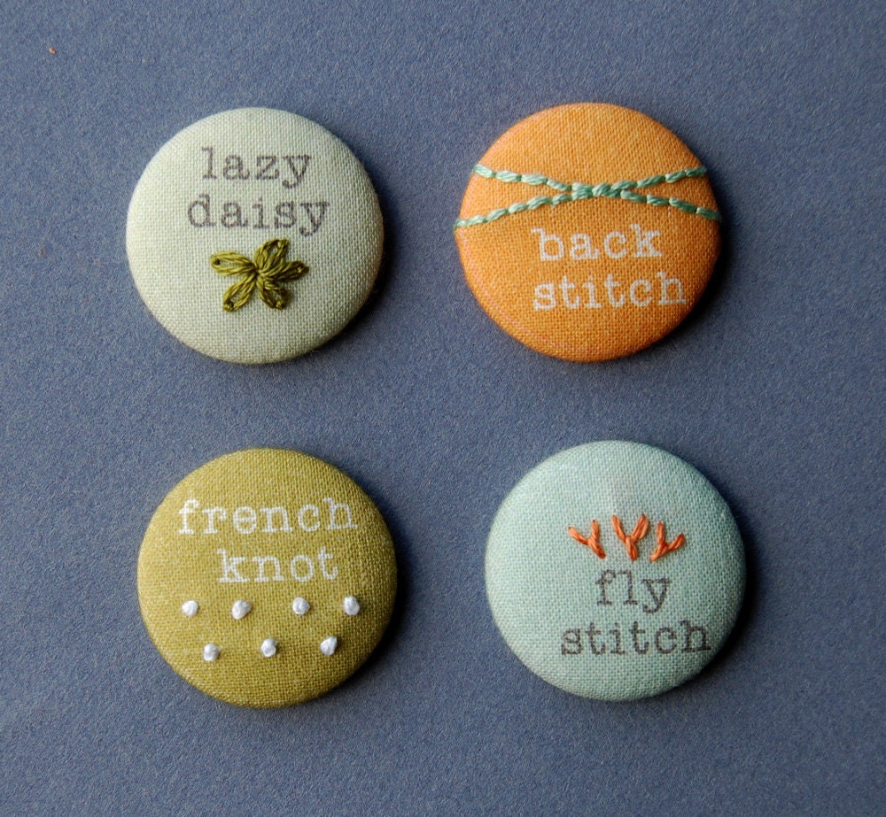 Magnets or pins, Modern Hand Embroidery Sampler Magnets in MELON Colors for Fridge or Craft Room Decor
