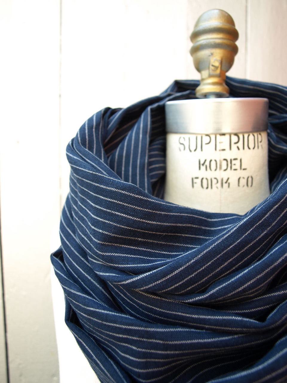 Chunky Navy stripes linen circular infinity scarf