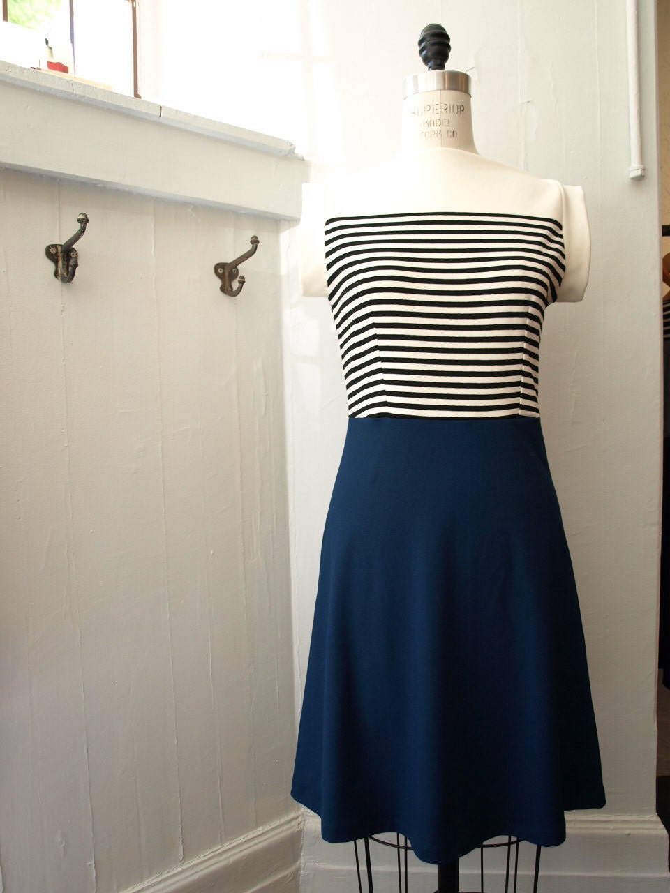 Blue stripes nautical boat neck dress SIZE Small
