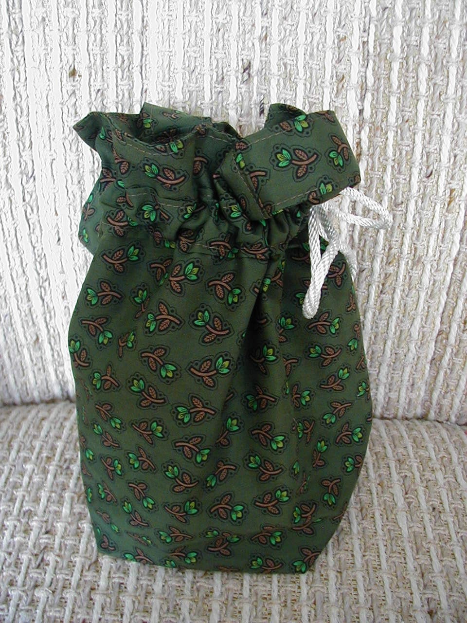 Knitting Bag, Tote, Sock Bag, Yarn Bag, Drawstring Bag, Crochet, Crafts, Mini Tote Bag, Pockets, Green Cottons