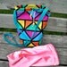 Drop Spindle Bag with Silky Insert Fiber Bag, Spin on the Go Bag, Bright Geo Print Cotton, Drawstring, Spindle Pouch n Pockets, Padded
