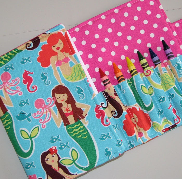 FREE SHIPPING - Crayon Wallet  Children's Coloring Portfolio in Sea Beauties  - Hip Trendy Toddler Travel