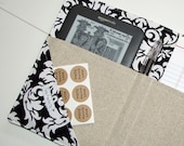 FREE SHIPPING - Designer Carryall Clutch Grocery list keeper Kindle cover in Dandy Damask black On the go Daily Organizer
