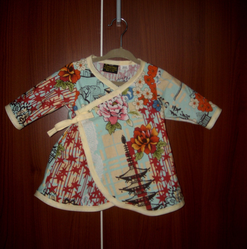 New Long Sleeve Flower Pogoda Kimono Baby  Dress Nb-18M
