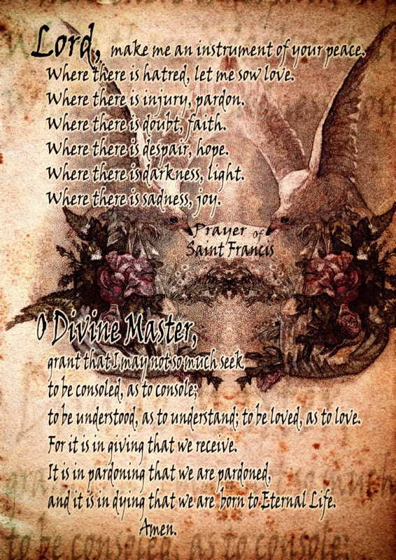 prayer of saint francis of assisi poster Vintage artwork  Decor Mixed Media  art   on canvas - ivory and sepia Handmade Wall Decor