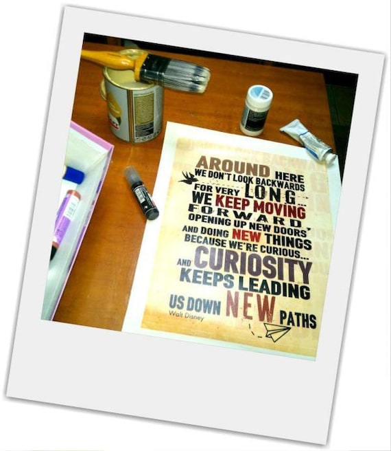 Walt Disney inspirational quote art poster  Artwork Print -Quote About Life on  canvas - ivory light peach  with typography letters  from