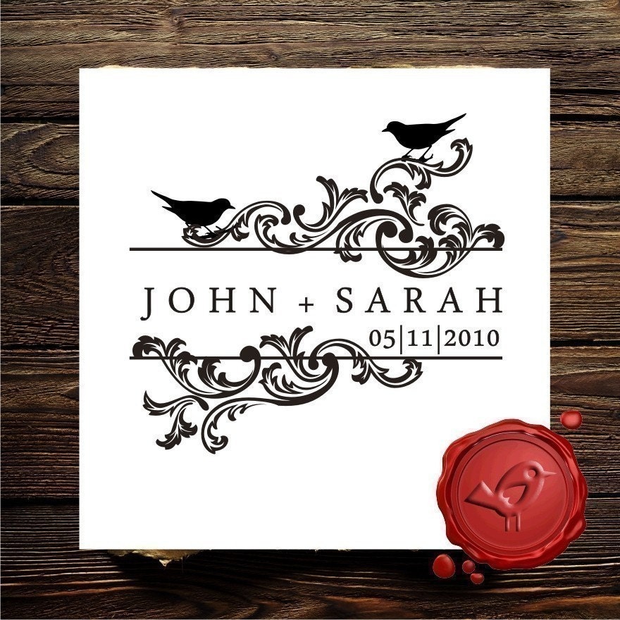 Vintage design Custom  Personalized  save the date rubber stamp with love birds application cute  wedding  gift - style HS1266B