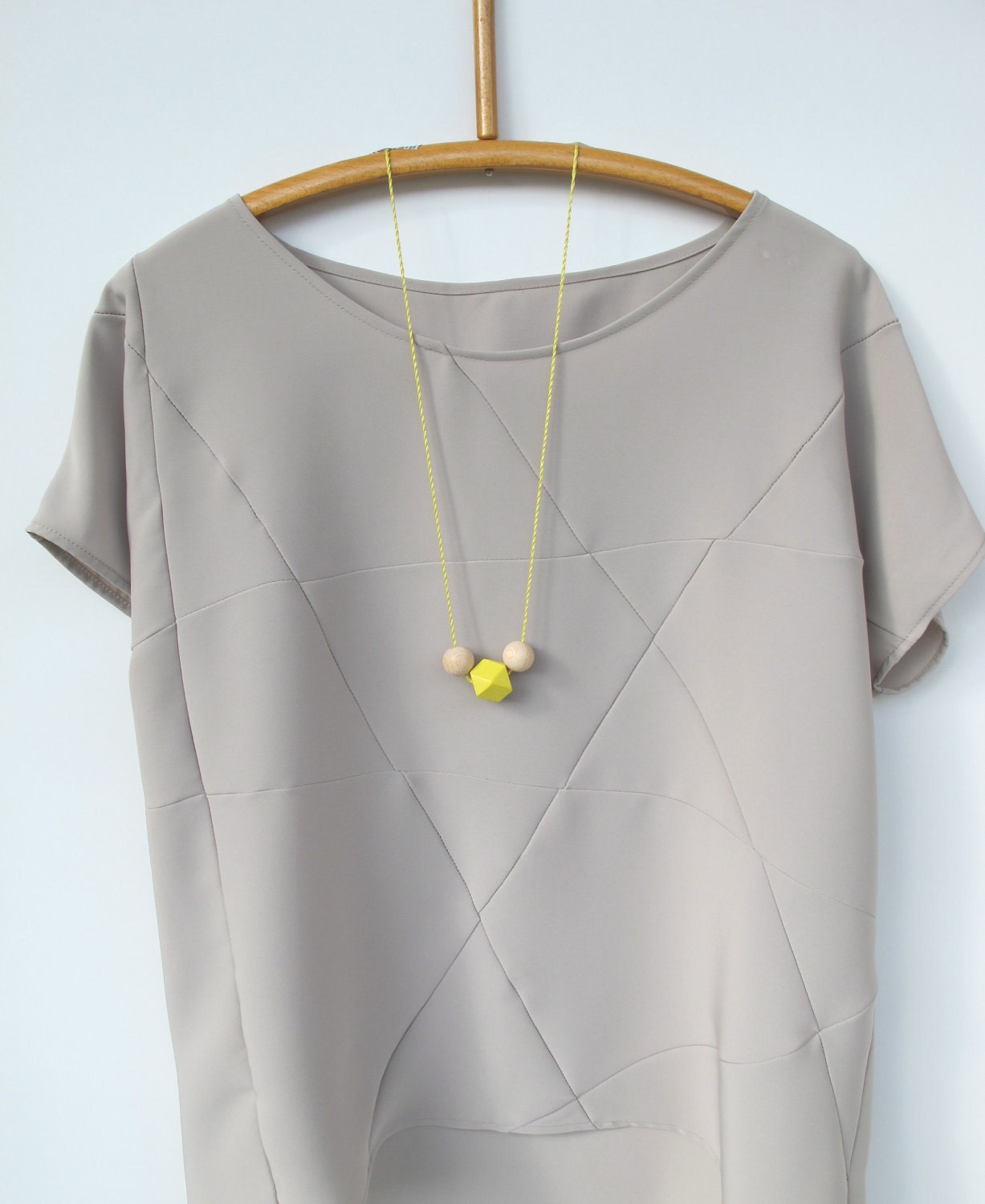 geometric necklace with faceted wooden neon beads silk string