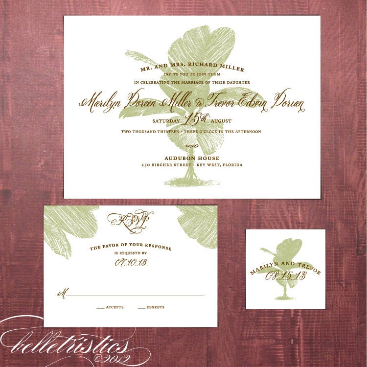 Palm Tree Printable Wedding Invitation, DIY wedding invitation template  - Palm