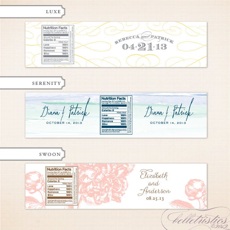 Custom Water Bottle Label - Printable Wedding Labels