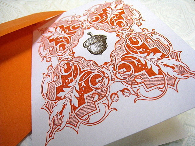 Letterpress Thanksgiving or Autumn Acorn Greeting Card