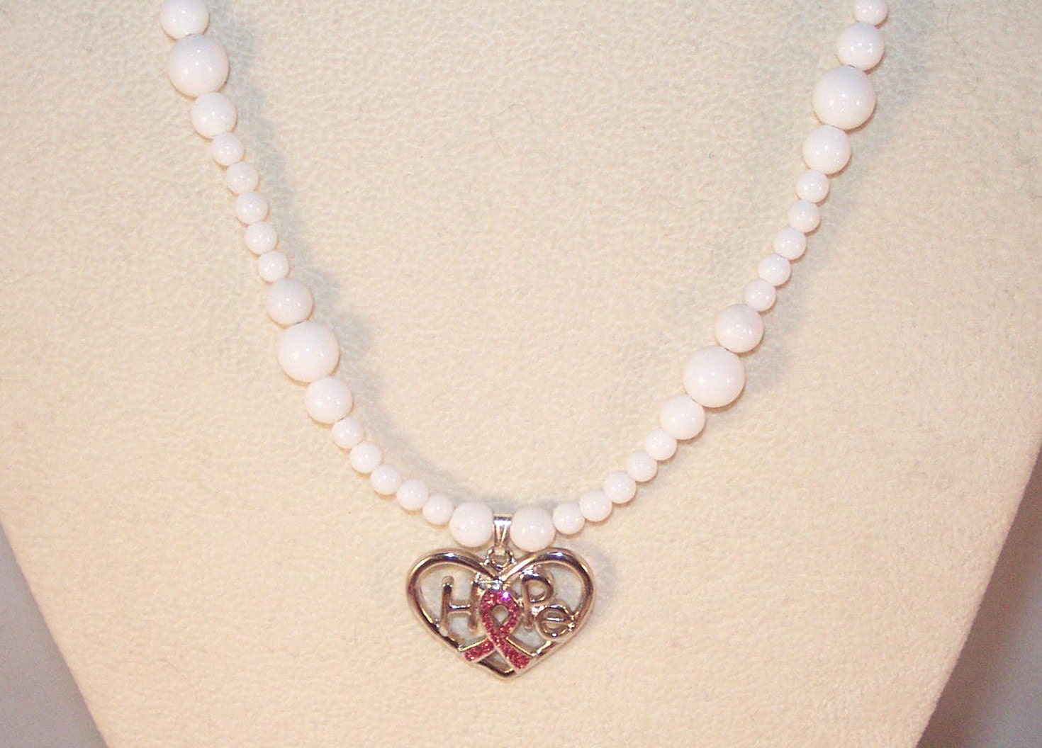 Gemstone Jewelry - Breast Cancer Awareness - White Mountain Jade Necklace