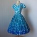 vintage 1950's dress ...amazing ALIX OF MIAMI blue floral gradient full skirt cotton pin-up bombshell dress with great bodice design