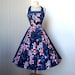vintage 1950's dress ...classic KAMEHAMEHA blue hawaiian print convertible halter full circle skirt pin-up dress