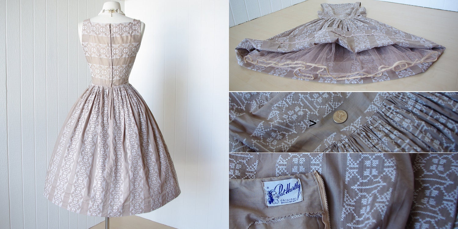 vintage 1950's dress ...fabulous PAT HARTLY ORIGINAL embroidered cotton full skirt pin-up party dress with crinoline and bolero jacket
