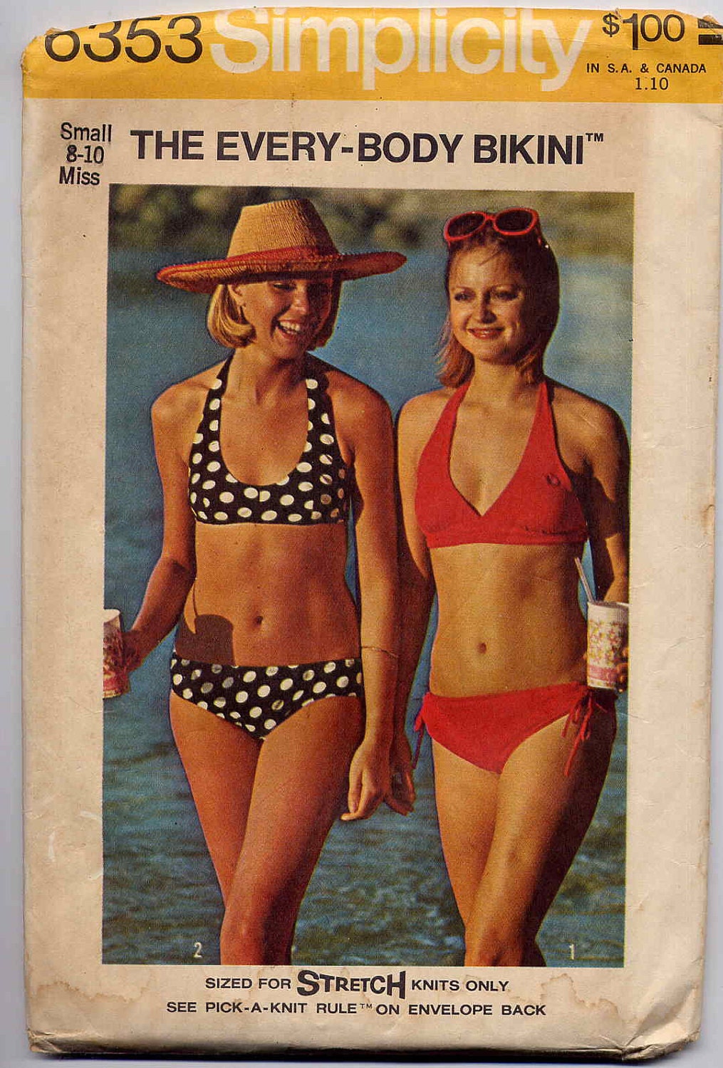 Vintage 1970s Every Body Bikini in 2 Styles w Heart Cut Out Simplicity 6353 Sewing Pattern--Small Bust 31.5-32.5