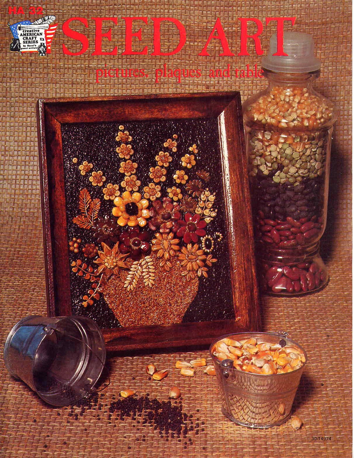 Vintage 1970s Seed Art Craft Book--Pictures, Plaques and a Table--Roosters, Owls, Sunflowers, Giraffe