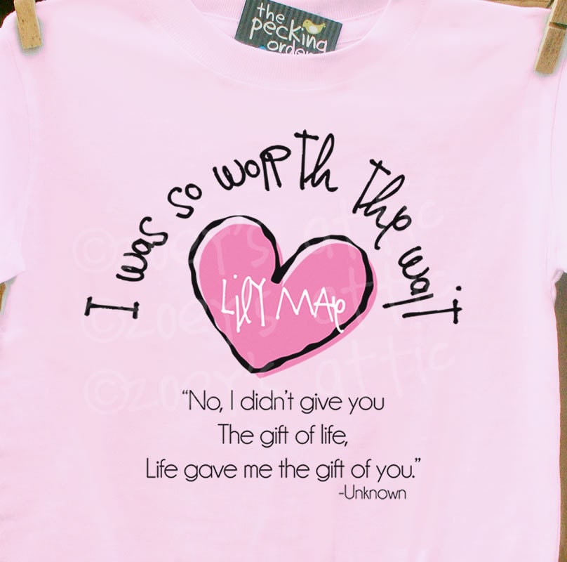 Childrens personalized shirt-I Was So Worth the Wait heart adoption quote t-shirt- adorable way to announce