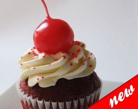 RED CHERRY candle - Cupcake / Birthday Cake Topper -  cherry kiss scented