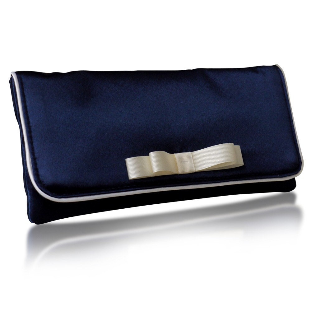 Navy satin Darcy clutch purse