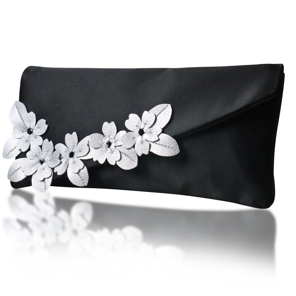 Black and silver satin Ida clutch