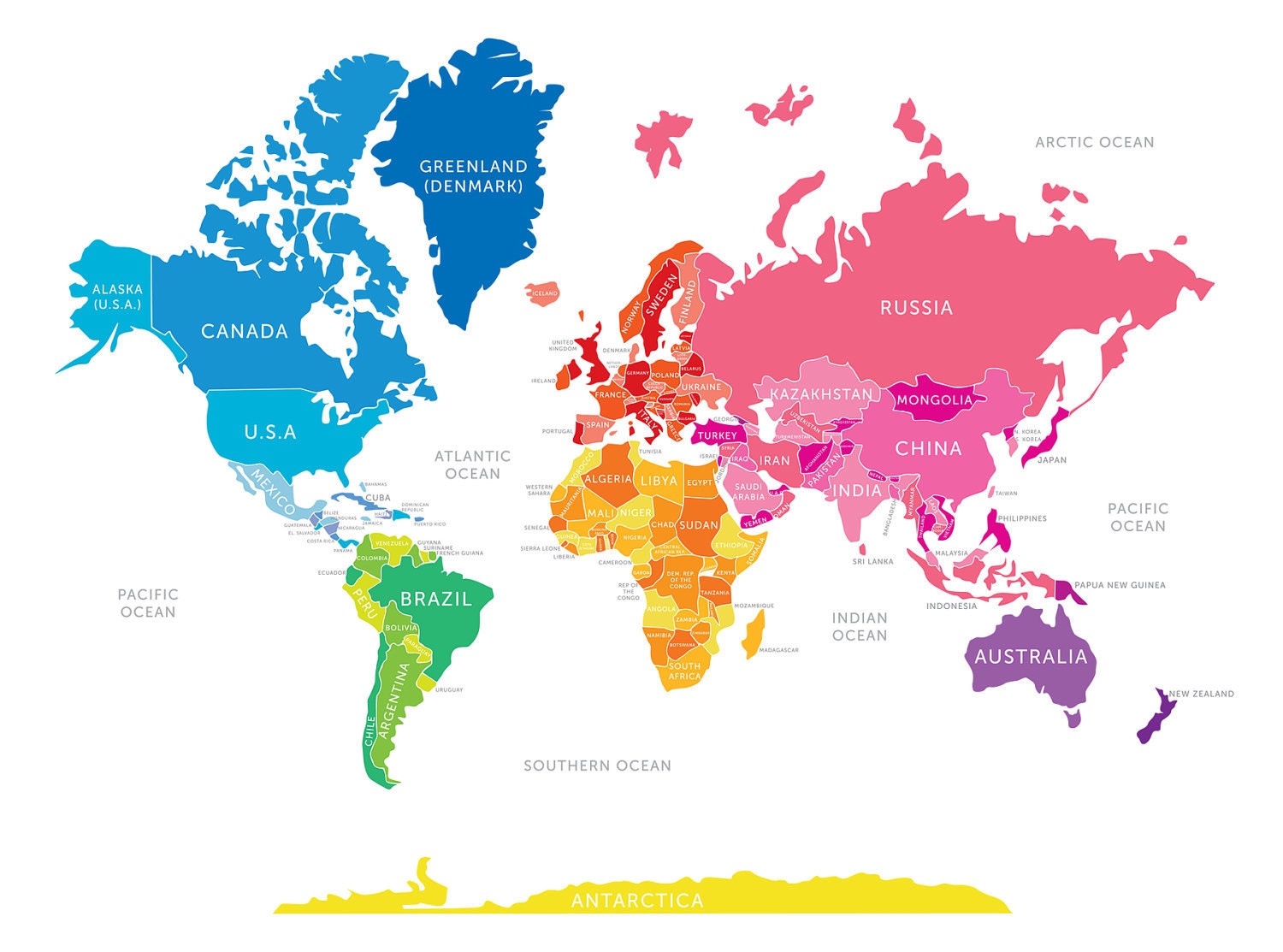 Bright World Map - Large - englishmuffinshop Bright World Map - Large - englishmuffinshop