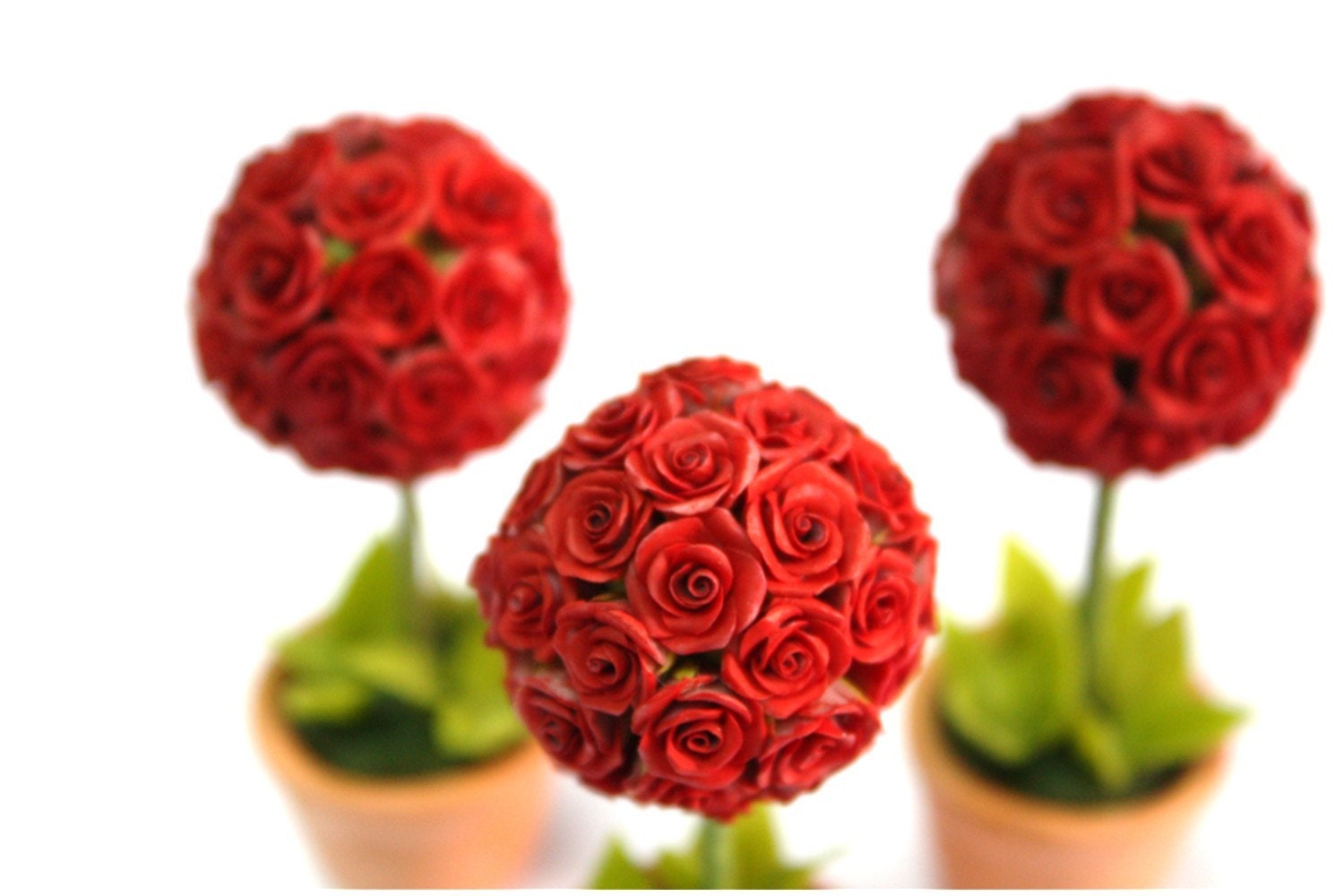 Miniature Roses Polymer Clay Flowers Supplies Topiary 1 pcs