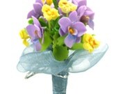 Miniature Polymer Clay Flowers Supplies Orchid and Pansy Bouquet