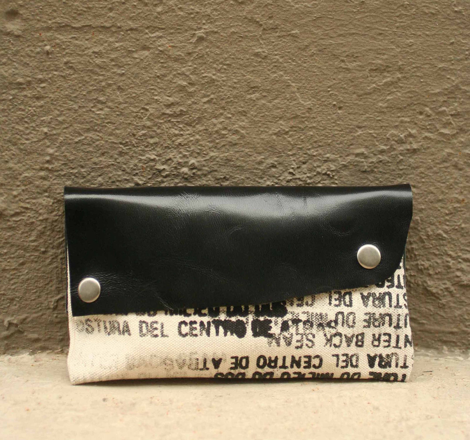 SALE Clutch Handbag - artists canvas - black leather - Ready to Ship