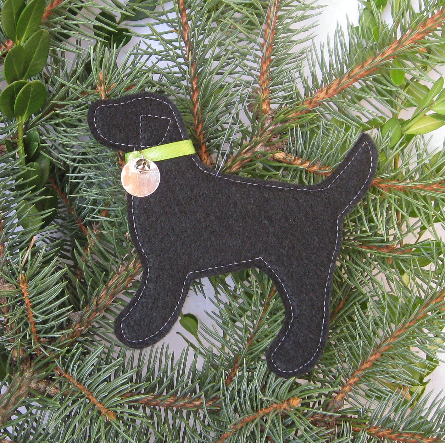 Black Lab Ornament - Green Collar / Free Personalization
